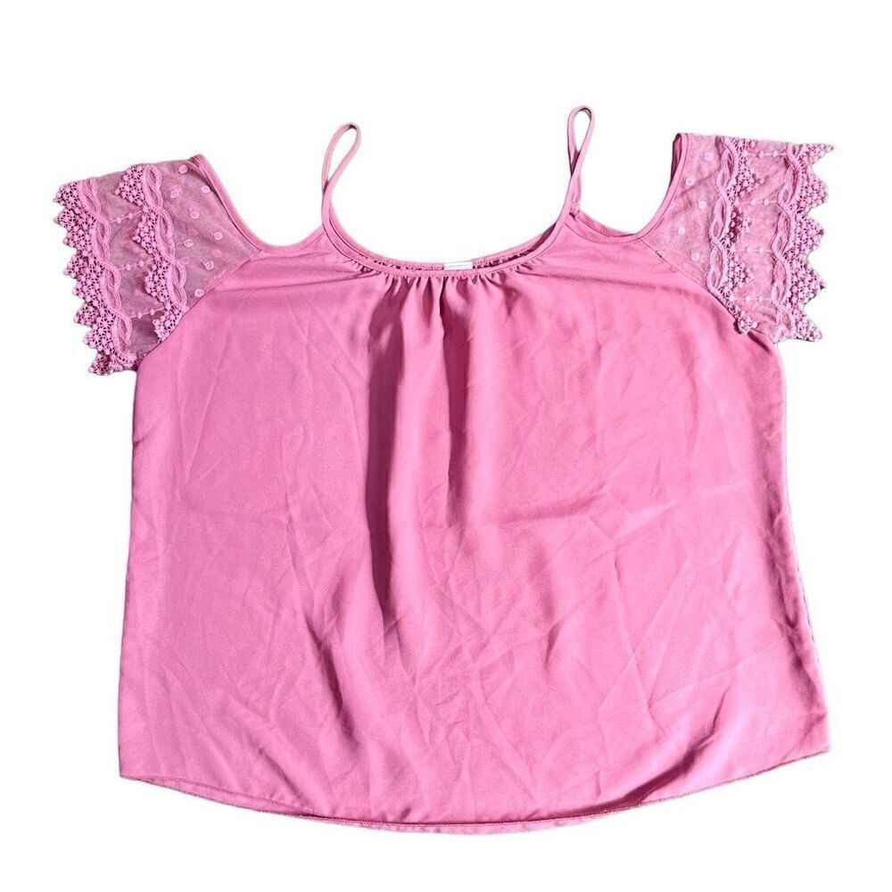 Libian Pink Off The Shoulder Lace Sleeve Blouse 3X